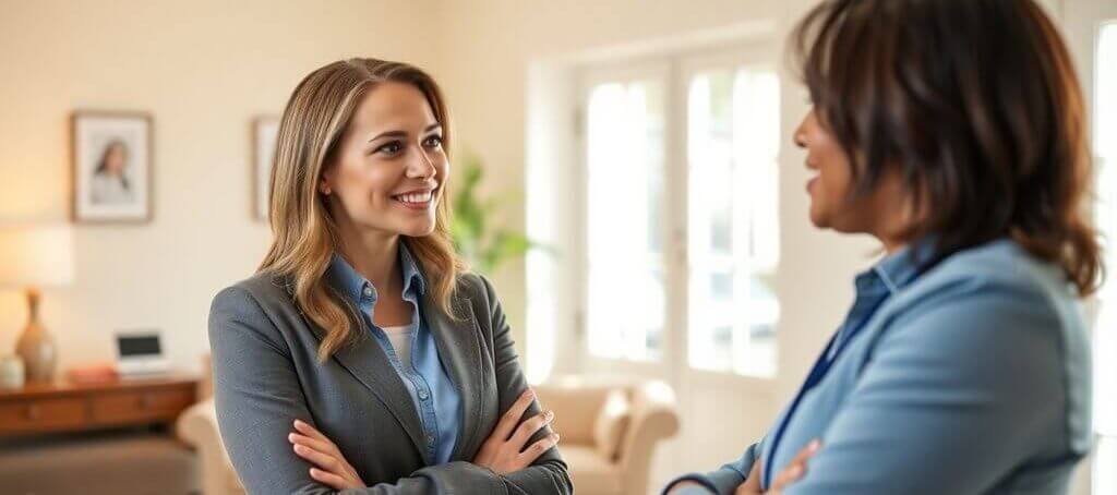 Real estate agent discussing with homeowner about relisting strategy.